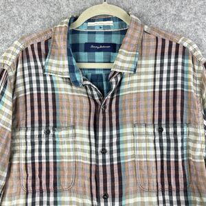 Tommy Bahama Shirt Mens XL Cotton Madras Plaid Button Up Preppy Long Sleeve